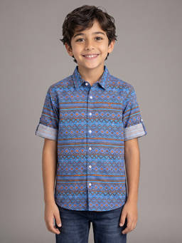 Allen Solly - Boys Blue slim-fit Print Casual Shirt