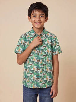Allen Solly - Boys Green Regular Fit Print Casual Shirt