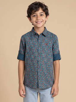 Allen Solly - Boys Blue Slim Fit Print Casual Shirt
