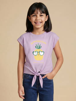 Allen Solly - Girls Lilac Graphic Print Casual T-Shirt