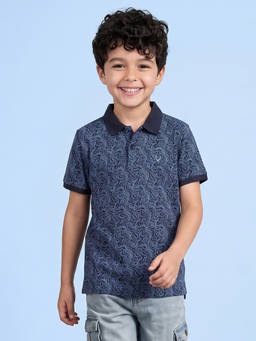Allen Solly - Boys Navy Print Polo Neck T-Shirt