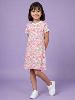 Allen Solly - Girls White Print Regular Fit Casual Dress