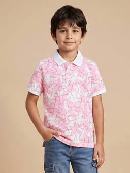 Allen Solly - Pink Printed Regular Fit Polo T-Shirt