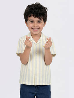 Allen Solly - Boys Cotton Blend Stripes Collar Neck Regular Fit Beige Shirt