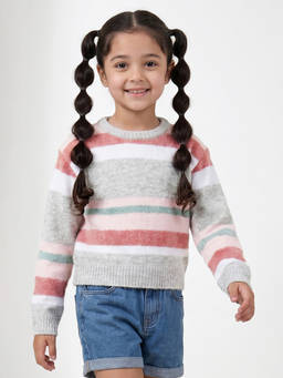Allen Solly - Girls Grey Stripe Sweater