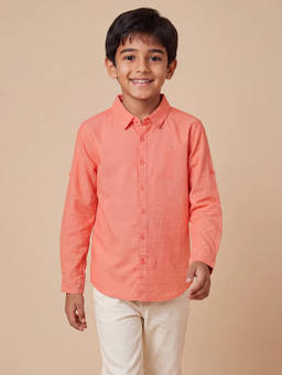 Allen Solly - Boys Peach Cotton Collar Neck Shirt