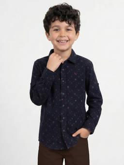 Allen Solly - Boys Navy Blue Cotton Collar Neck Shirt