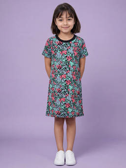 Allen Solly - Girls Black Floral Print Casual Dress
