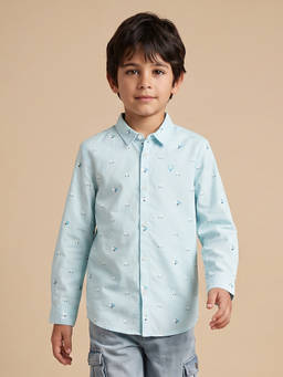 Allen Solly - Boys Light Blue Print Casual Shirt