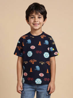 Allen Solly - Boys Navy Graphic Print Crew Neck T-shirt