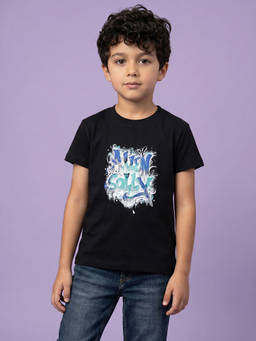Allen Solly - Boys Black Graphic Print Crew Neck T-Shirt