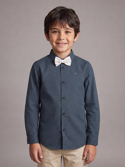 Allen Solly - Boys Navy Blue Print Party Shirt With Bow