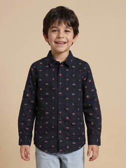 Allen Solly - Boys Navy Blue Print Casual Shirt