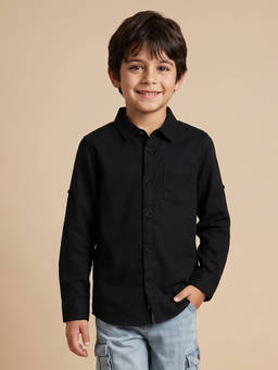 Allen Solly - Boys Black Solid Casual Shirt