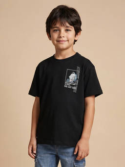 Allen Solly - Boys Black Graphic Print Crew Neck T-Shirt