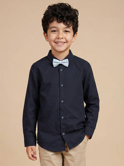 Allen Solly - Boys Navy Solid Party Shirt With Bow