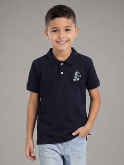 Allen Solly - Boys Navy Graphic Print Polo Neck T-shirt