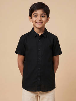 Allen Solly - Black Solid Half Sleeves Casual Shirt