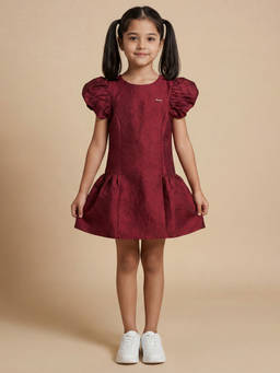 Allen Solly - Maroon Polyester Puff Sleeves Dress