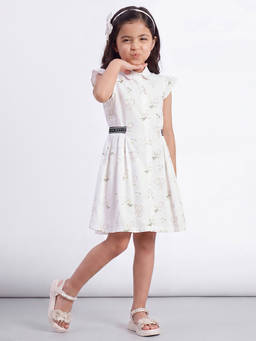 Allen Solly - Girls White Print Knee Length Casual Dress