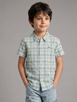 Allen Solly - Boys White and Green Checked Casual Shirt