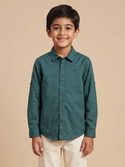 Allen Solly - Boys Teal Blue Solid Casual Shirt