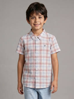 Allen Solly - Boys White and Pink Checked Casual Shirt