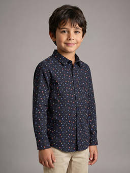 Allen Solly - Boys Navy Blue Printed Casual Shirt