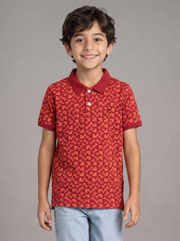 Allen Solly - Boys Red Print Polo T-Shirt
