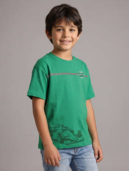 Allen Solly - Boys Green Graphic Print Crew Neck T-Shirt