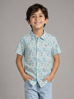 Allen Solly - Boys Light Blue Print Casual Shirt