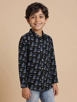 Allen Solly - Boys Black Cotton Slim Fit Shirt