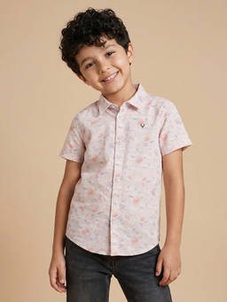 Allen Solly - Boys Light Pink Slim Fit Print Casual Shirt