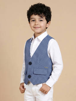 Allen Solly Junior - Boys Blue Print Regular Fit Waistcoat