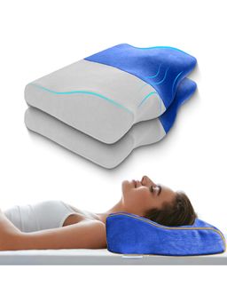 SLEEPSIA - Cervical Contour Orthopedic Pillows for Neck and Shoulder Pain Blue Velvet (Set of 2)