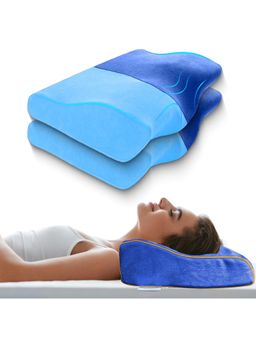 SLEEPSIA - Cervical Gel Contour Orthopedic Pillows for Pain Relief Blue Velvet (Set of 2)