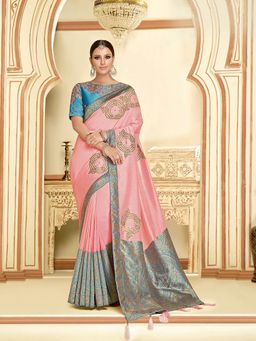 Odette - Pink Silk Georgette Designer Saree with Unstitched Blouse