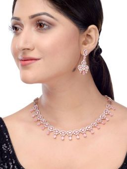 Saraf RS Jewellery - Contemporary Pink AD Necklace with Earrings (Set of 2)