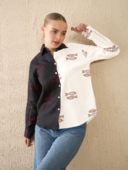 Uptownie - Black Lite All Over Embroidered Cotton Shirt