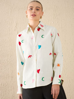 Uptownie - White Lite All Over Embroidered Cotton Shirt