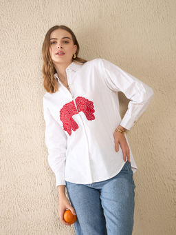 Uptownie - White Lite Embroidered Applique Cotton Shirt