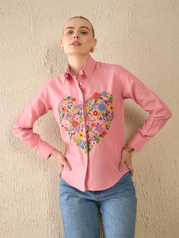 Uptownie - Pink Lite Embroidered Cotton Shirt