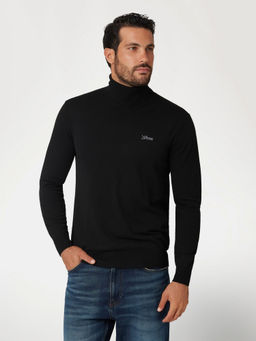 Guess - Jet Black Solid Turtle Neck Full Sleeve Sweater