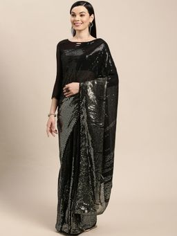 VAIRAGEE - Designer Black Embellished Sequined Georgette Heavy Work Saree with Unstitched Blouse