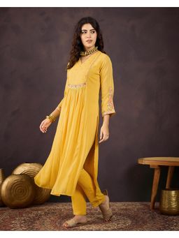 Gahan - Yellow Milky Georgette Zai Sequence Embroidered Kurta with Pant