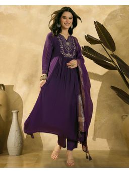 Gahan - Purple Chanderi Zari Embroidered with Anarkali Kurta with Pant and Dupatta