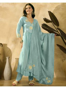 Gahan - Sky Mal Channderi Zari Sequence Thread Embroidered Kurta with Pant and Dupatta