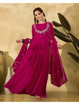 Gahan - Rani Georgette Zari Sequence Thread Embroidered Anarkali Kurta and Dupatta