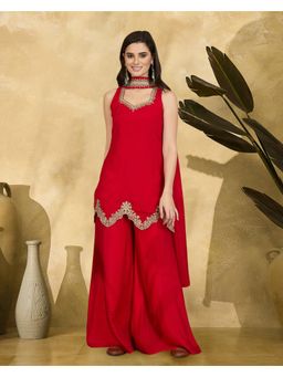 Gahan - Red Zari Sequence Cording Embroidered Kurta with Palazzo and Dupatta