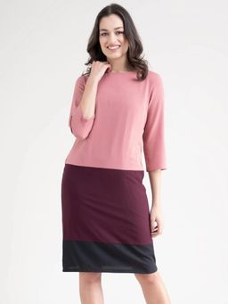 FableStreet - Pink Boat Neck Colour Blocked Shift Dress
